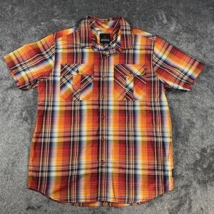 Prana Multicolor Plaid Cotton Blend Short Sleeve Button-Up Mens Shirt Medium Red